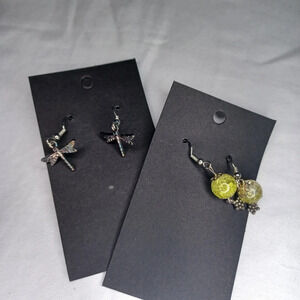Handmade dragon fly and small glass bead earrings